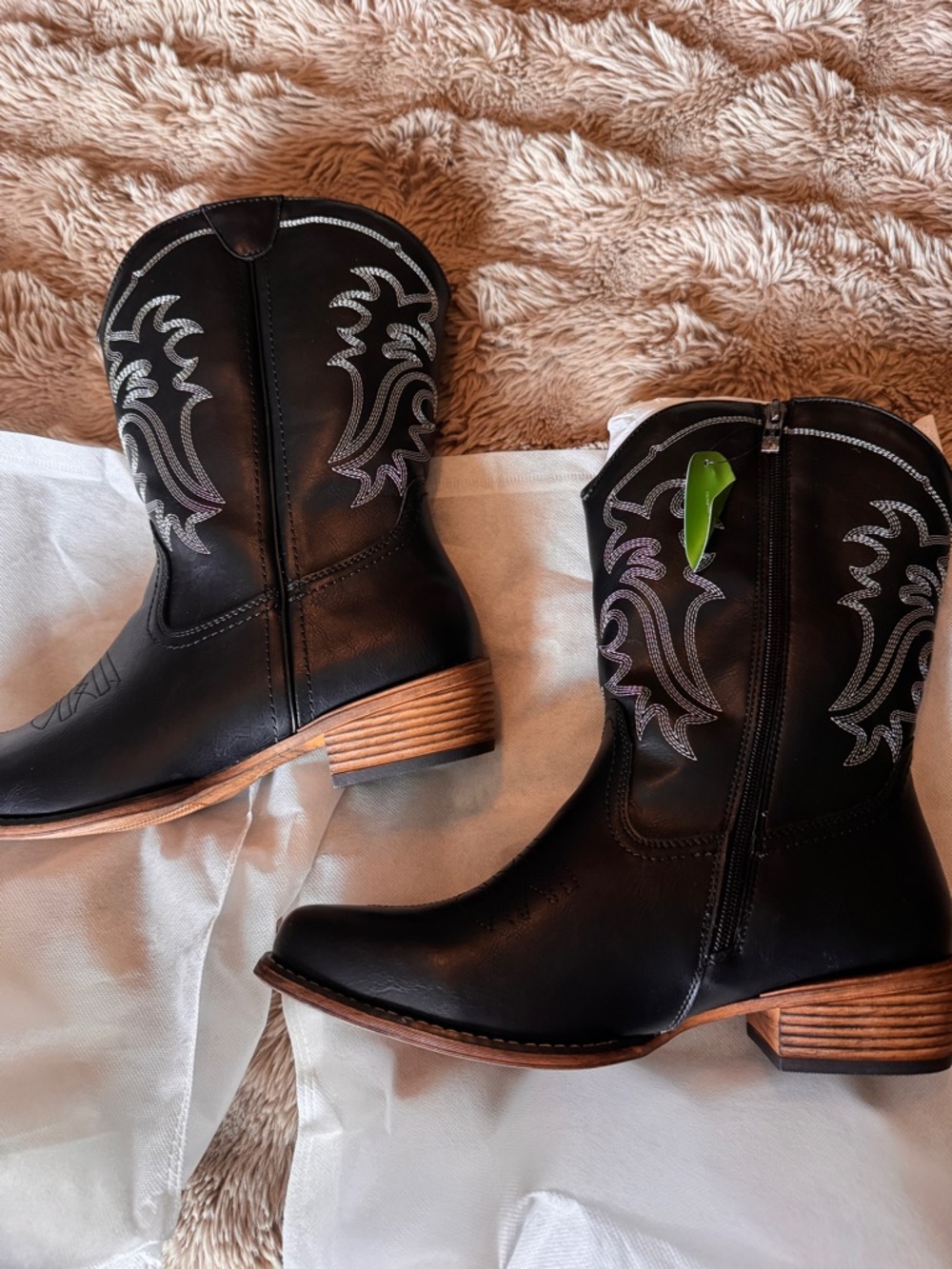 Black Western Embroidered Mid-Calf Boots